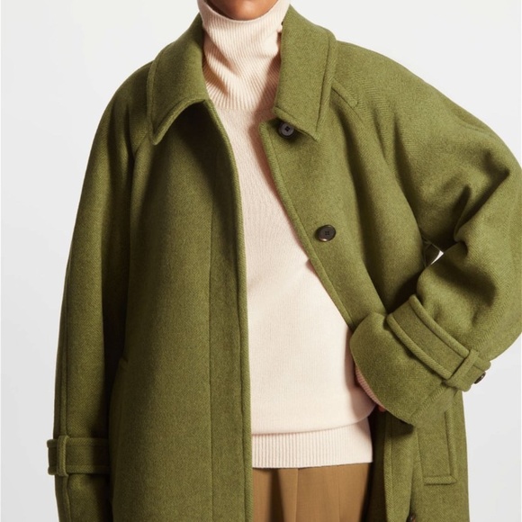 ISO: COS Tailored Herringbone Coat / Olive Khaki Green Trench Wool - Picture 5 of 5
